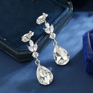 NWOT #3  Silvery Teardrop & Floral Design Cubic Zirconia Clip On Earrings